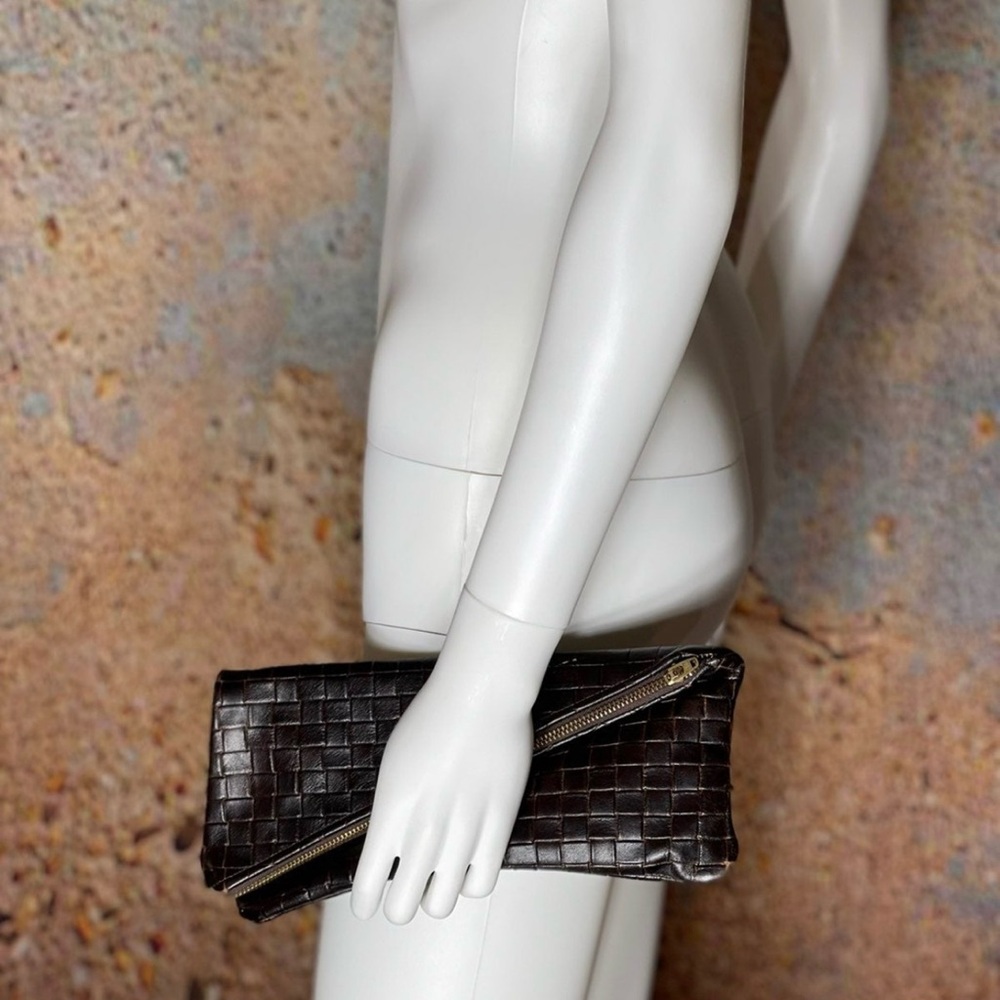 NWT Brown Leather Woven Clutch